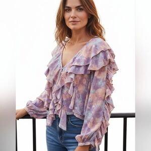 NASTY GAL, NWT Pastel Ruffle Blouse. Size 8